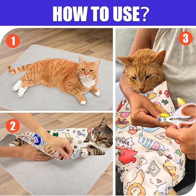 XANGNIER Cat Wrap for Grooming,Cat Restraint Wrap for Cutting Nails,Fabric Burrito Wrap for Nail Clipping, Anti-Scratch, Anti-Escape,Multifunctional Swaddle Wrap Pet Tool (27.5 x 27.5 Inch)