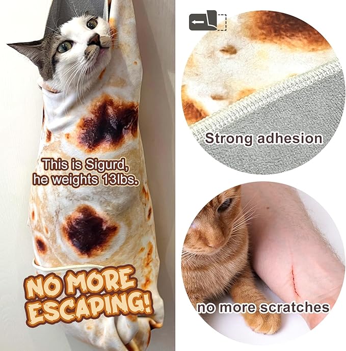 Cat Wrap for Cutting Nails, Tortilla Blanket Pet Supplies Cat Washing Bag, Burrito Blanket Cat Restraint for Nail Clipping, Multifunctional Pet Tool Gifts for Cat Lovers (M (within 9lbs), Tortilla)