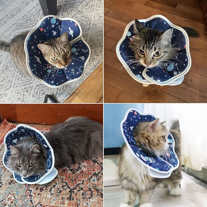 Soft Cat Cone, Adjustable Recovery Collar After Surgery to Prevent Licking Wound, Protective Cat Neck Cone, Comfortable Pet Elizabethan Collar for Cats Kittens and Puppies (Medium)