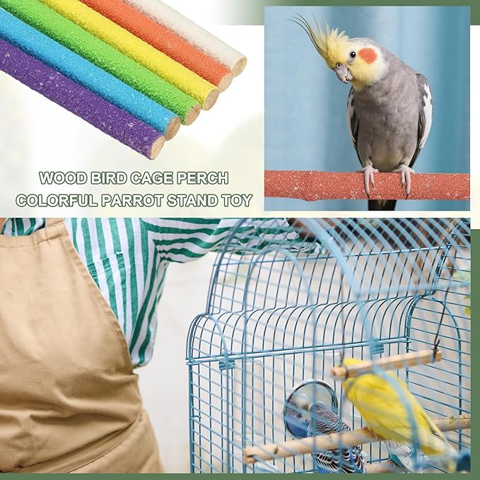 Parrot Perch, Wooden Parrot Perch Stand Toy, Paw Grinding Stick, Bird Cage Accessories, 6 x 0.6in (6 Colors, 6 Pcs) Birds Toys Intended for Cage/Parakeets/Conure/Budgie