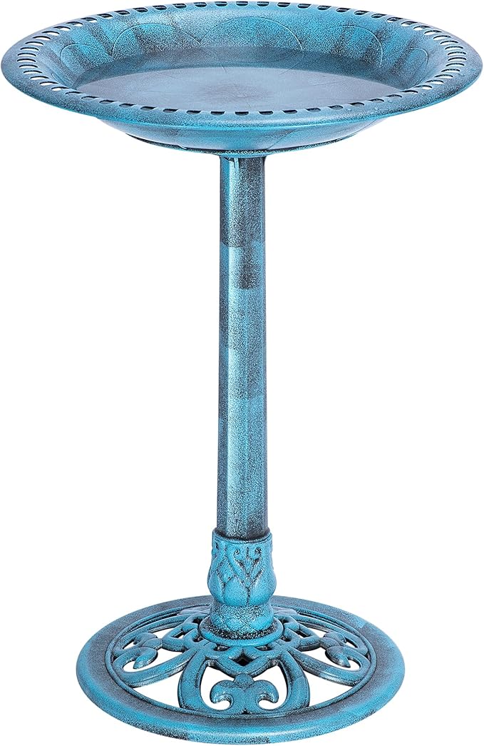 VIVOHOME 28 Inch Height Polyresin Lightweight Antique Outdoor Garden Bird Bath Blue
