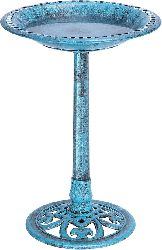 VIVOHOME 28 Inch Height Polyresin Lightweight Antique Outdoor Garden Bird Bath Blue