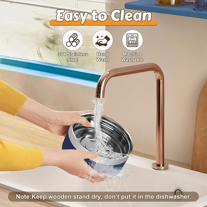 UPSKY Elevated Dog Bowls – 27oz Stainless Steel Anti-Spill Set with Wooden Stand, Double Raised Bowls for Small/Medium Dogs to Reduce Neck Strain & Improve Digestion