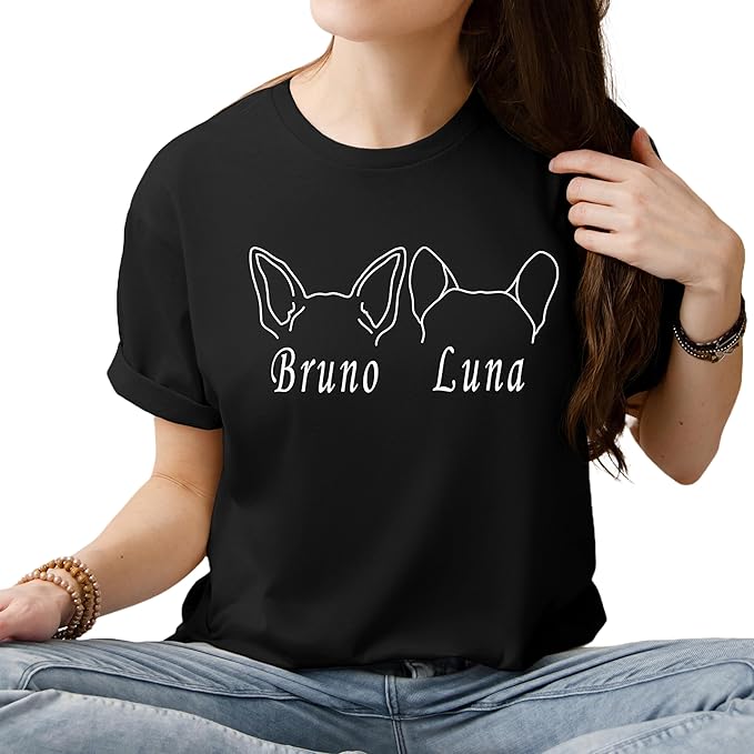 Custom Dog Mom Shirt for Women Pet Ears Sweatshirt with Name Unique Puppy Line Art Cute Dad Hoodie for DogDad Owner Lover