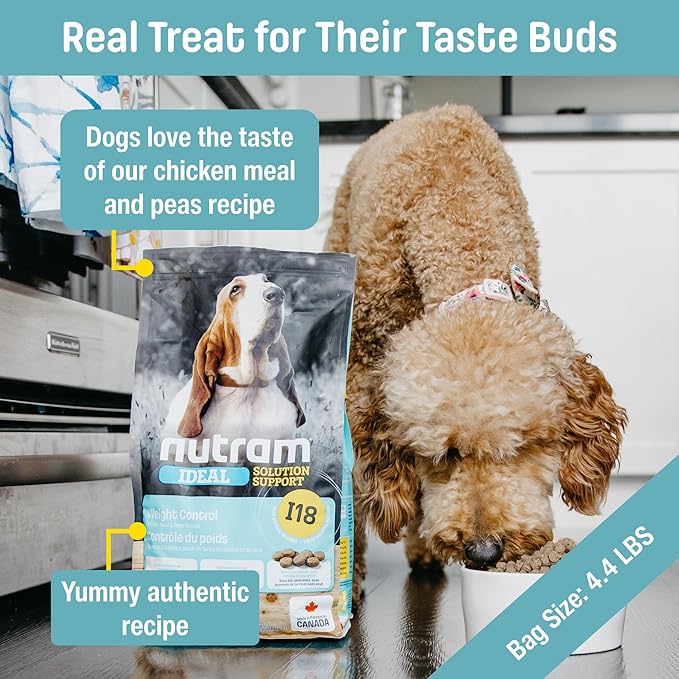 I18 Healthy Weight Management Dry Dog Food | High Protein, Low Fat Chicken Meal & Peas Kibble | Muscle Builder Formula for All Breeds (4.4 Pounds)