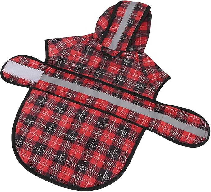HDE Dog Raincoat Jacket Reflective Adjustable Hooded Pet Poncho Rain Coat with Leash Hole for Small to X-Large Dogs Plaid - M