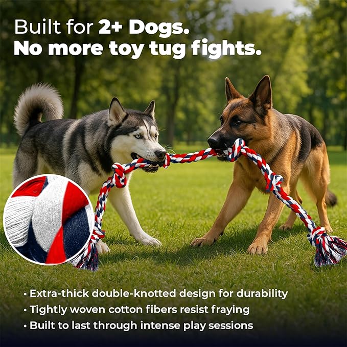 Giant Dog Rope Toys for Extra Large Dogs - 42 Inch, 6 Knot Large Tough Rope Toys for Dogs - Benefits Non-Profit Animal Rescue - Giant Indestructible Dog Toy for Aggressive Chewers (Red)