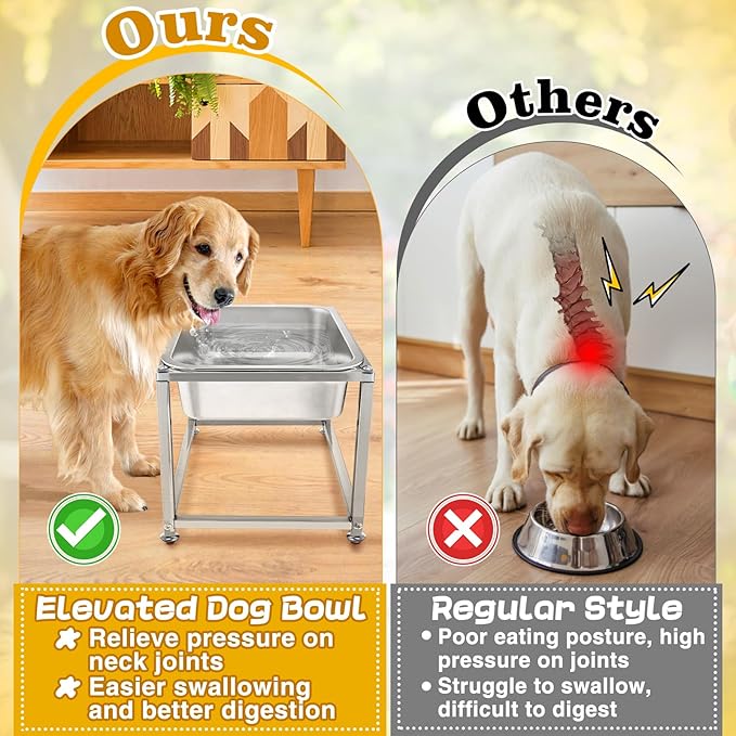 2 Gallons Large Elevated Dog Water Bowl - 11.5''H Durable Stainless Steel Raised Dog Bowl with Stand for Large Dogs, Easy to Clean and Assemble for Indoor Outdoor
