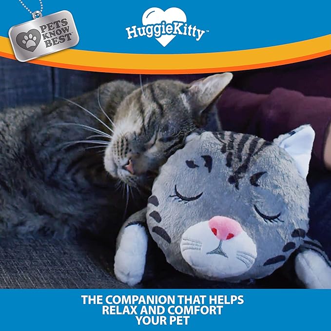 Pets Know Best HuggieKitty | Comfort Purring Companion with Heartbeat Sleep Aide for Cats & Kittens, Heating for Calming Relief, Carrier & Behavioral Training Essential, Breeds, Grey