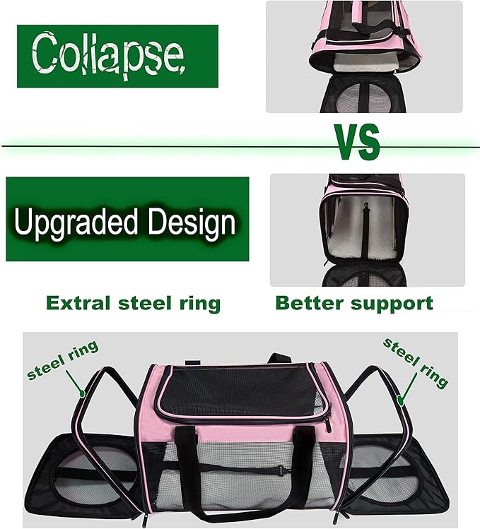 Soft-Sided Pet Carrier for Cats Small Dogs of 15 Lbs Medium Pink