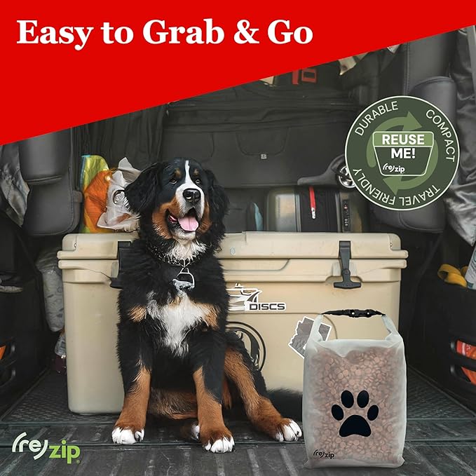 (re)zip Large Roll Top Pet Food Storage Bag 40-Cup, BPA-Free, Food-Grade, Pet-Safe, Freshness Seal for Camping, Travel & Daily Use, Machine Washable, Cobalt Blue