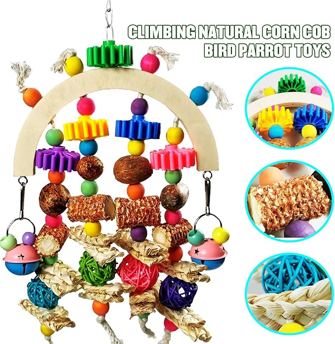 Bird Toys - Natural Corncob Wooden Mango Solid Chew Toys for Small & Medium Parrots, African Greys, Cockatiels, Lovebirds