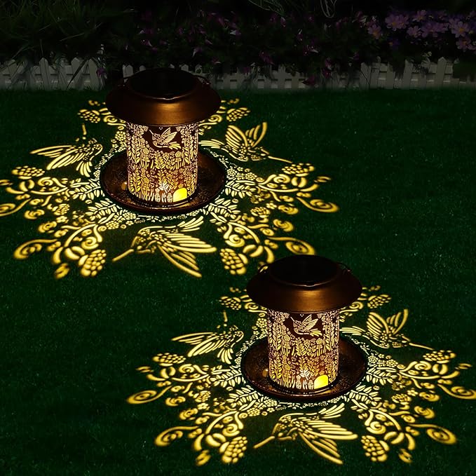 2 Pack Bird Feeders for Outdoors Hummingbird Garden Decor Gifts for Women Mom Grandma Solar Lanterns Outdoor Waterproof Metal Solar Decoration OutsideLED Lanterns for Yard, Patio, Lawn, Pathway