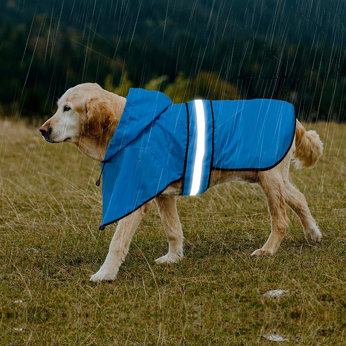 Waterproof Dog Raincoats - Hooded Raincoats for Dogs, Adjustable Reflective Dog Rain Coat, Windproof Dog Rain Jacket Pet Rain Slicker Poncho for Small, Medium, Large Dogs (Small, Blue)