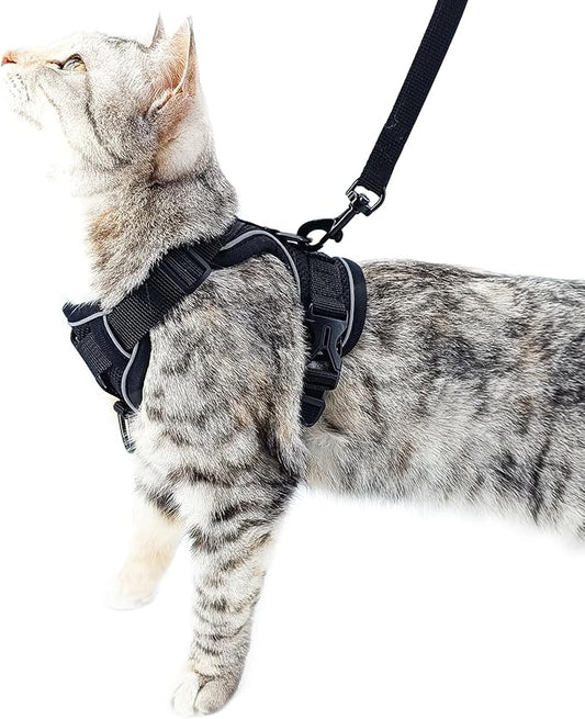 Cat Harness and Leash Set Escape Proof Tactical Extra Large Kitten Harness Emotional Support Cat Vest, Black, XL