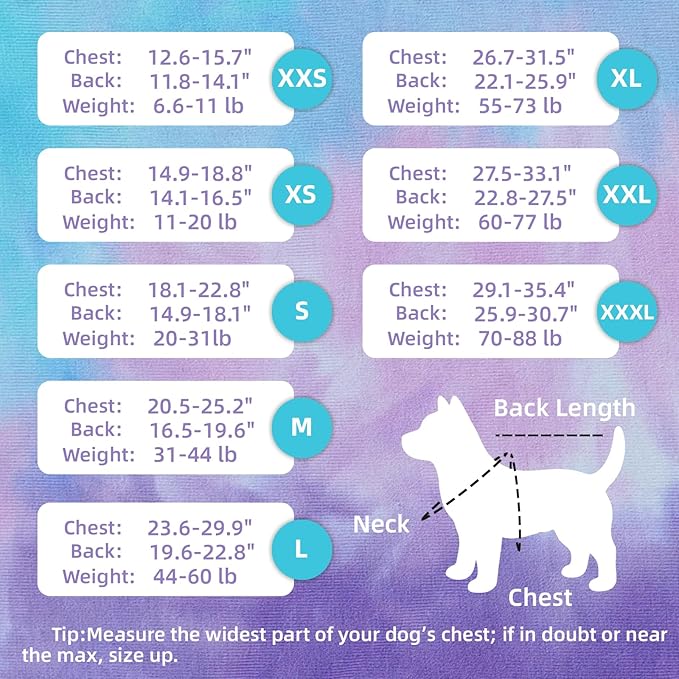 Breathable Dog Recovery Suit for Male/Female, Tie Dye Purple Dog Onesie for Abdominal Wounds, Cone E-Collar Alternative After Surgery to Anti-Licking, Professional Surgery Suit for Dogs Medium