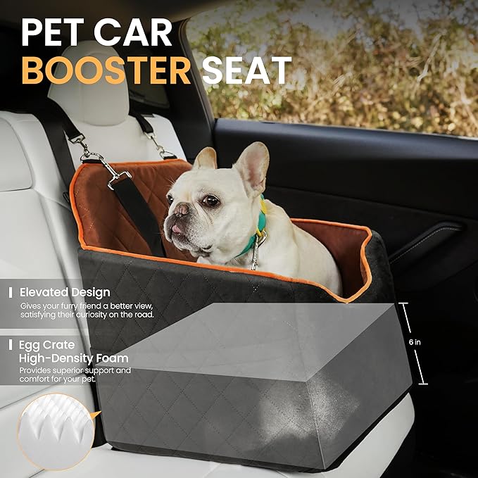 Dog Car Seat for Small Dog with Washable Mat, Memory Foam Booster Seat for Dogs Under 30lb, Elevated Pet Seat with Pockets, Anti-Slip Bed for Car, Perfect for Front & Back Seats with Safety Leash