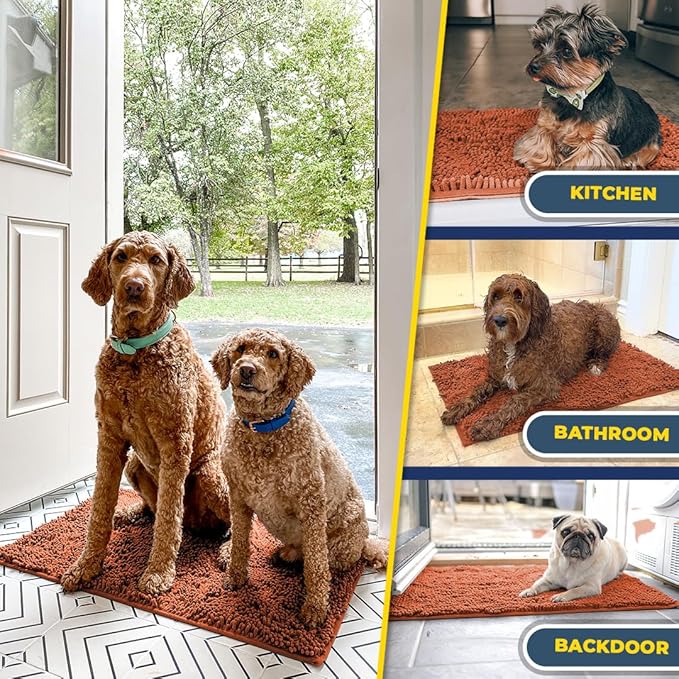 Muddy Mat® AS-SEEN-ON-TV Highly Absorbent Microfiber Dog Door Mat and Pet Rug, Non Slip Thick Washable Area and Bath Mat Soft Chenille for Kitchen Bathroom Bedroom and Indoor - Orange Runner 24"X60"