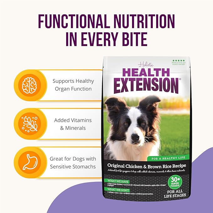 Health Extension Original Chicken & Brown Rice, Protein Packed Formula with Probiotics & Superfoods for Digestion & Coat Health (4 lb Bag)