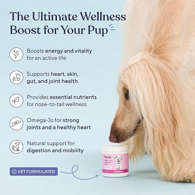 Pawfy Dog Multivitamins 15 in 1 | Dog Vitamins for Skin & Coat - Supports Overall Wellness | Advanced Senior Dog Supplements from Occasional Itching | Puppy Tasty Vitamin C Chews - 30 Count