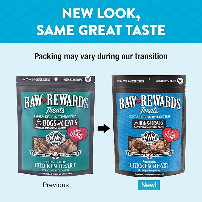 Northwest Naturals Raw Rewards Freeze-Dried Chicken Heart Treats for Dogs and Cats - Bite-Sized Pieces - Healthy, 1 Ingredient, Human Grade Pet Ingredients, Natural, Made in USA, 10 Oz (Pack of 3)