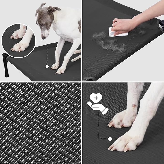 pettycare Elevated Outdoor Dog Bed - Dog Cots for Small Pet, Heavy Duty Raised Cot Waterproof, Cooling Pets Bed with Washable Durable Teslin Mesh and Non Slip Feet, 28 Inches, Black