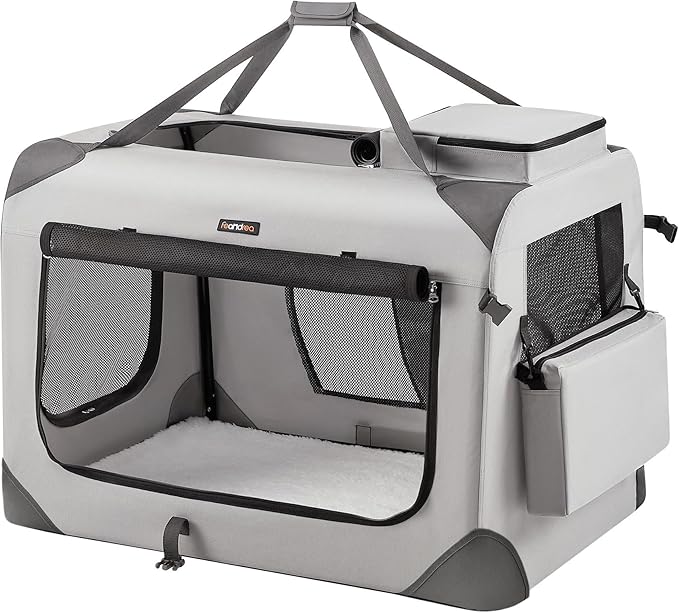 Feandrea 36 Inches Collapsible Soft Dog Crate, Portable Travel Dog Crate for Indoor and Outdoor Use, Dog Carrier Kennel with Safety Zippers, for Living Room, Car, Travelling, Smoke Gray UPDC090G02