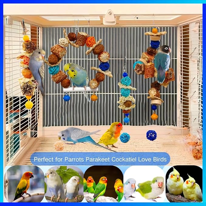 Parakeet Swing Toys,Bird Cage Hanging Chewing Toys,Natural Bird Parrot Toys for Budgerigar Conure Cockatiel Lovebirds Finches