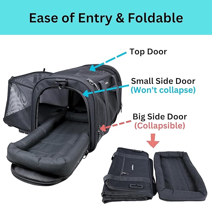 Crash-Tested Dog Carrier & Small Dog Car Seat (Test with FMVSS 213b - 5 Star Safety Rated by CPS) | Cat Carrier Soft - Expandable, Zipper Locks, Fan Pocket | Best for Safe Travel - For Pet Up to 13lbs
