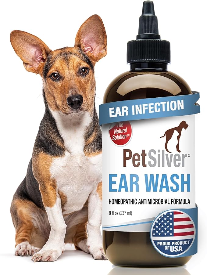 PetSilver Ear Cleaner for Dogs & Cats – Gentle Otic Rinse with Chelated Silver Formula – Supports Clear, Comfortable Ears – Easy to Use – Thoughtfully Made in The USA with Care – 8 fl oz