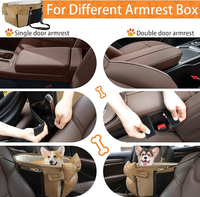 Dog Car Seat for Small Dogs Adjustable Portable Center Console Dog Car Seat Removable Cat Booster Cars Seats - Safety Belt with Cushion Anti-Collapse for Puppy Kitten Up to 15 Lbs