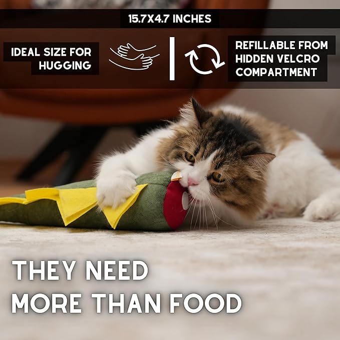 Large Cat Toy Dino - Catnip Matatabi Silvervine Filled Help Relief Stress Interactive Indoor Cat Kicker (Green)