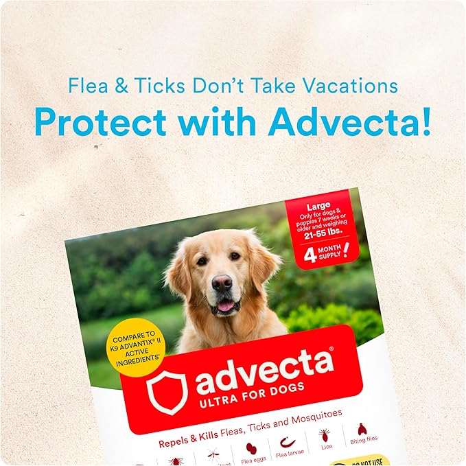 Ultra Flea and Tick Prevention for Dogs - Dog and Puppy Treatment and Control - Mosquito Repellent - Large, Fast Acting Waterproof Topical Drops, 2 Month Supply