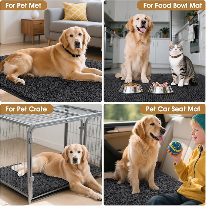 IM HOME 36" x 24" Dark Grey Dog Door Mats for Muddy Paws, Chenille Absorbent Dog Mat, Non Slip Heavy Mud Mat for Dogs, Soft Pet Bed Mat for Entryway, Mud Paws, Inside Floor