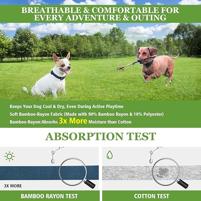 Blue Dog Collar for Large Dog, Breathable, Anti-Odor & Soft, Comfortable for Sensitive Skin Puppies, 90% Bamboo Rayon, Adjustable Quick-Release Buckle Pet Collar for Large Breeds