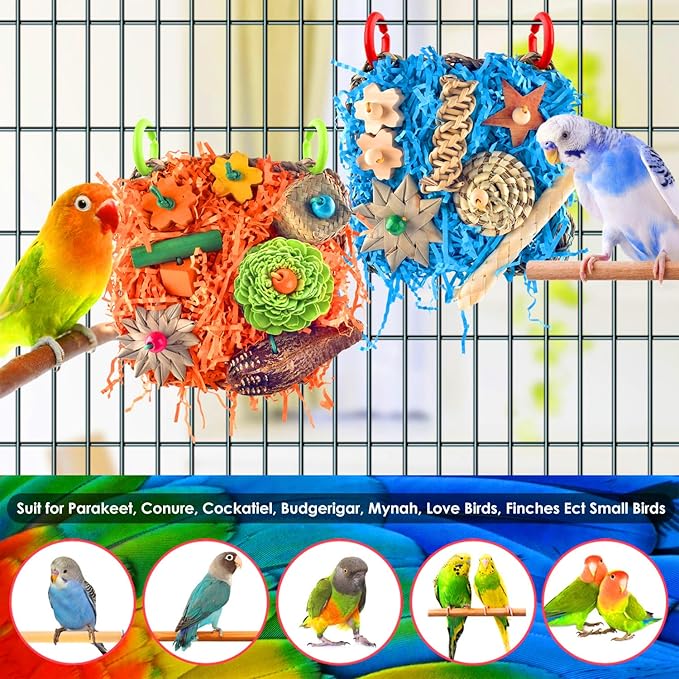 KATUMO Bird Toys, 2 Pack Bird Grass Mat Foraging Wall Toys Parrot Shredder Toys for Parakeet, Cockatiel, Conure, Lovebird, Budgie, Small to Medium Birds