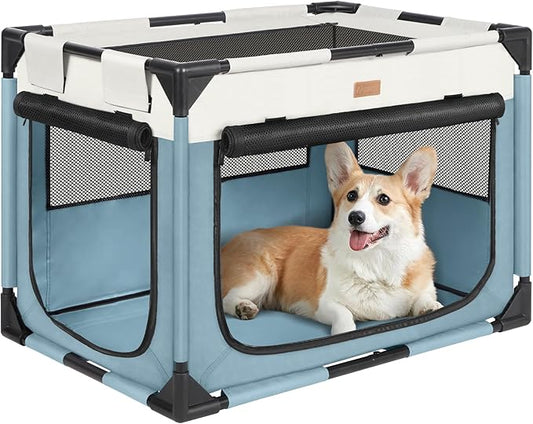 Dog Crate - Soft Pet Kennel for Dogs/Cats, 3-Door Breathable Travel Cage with Mesh Window, Portable Dog Kennel for Indoor & Outdoor，Blue-M