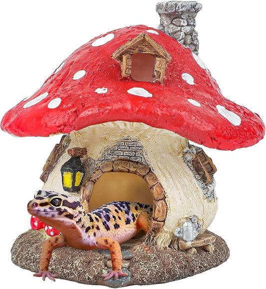 Uniclife Resin Mushroom House Decoration Cottage Ornament for Reptile Hide Cave Hideout Hideaway Spawning Cave Decor for Arboreal Reptiles Shrimp Betta Goldfish, Terrarium & Vivarium Decor