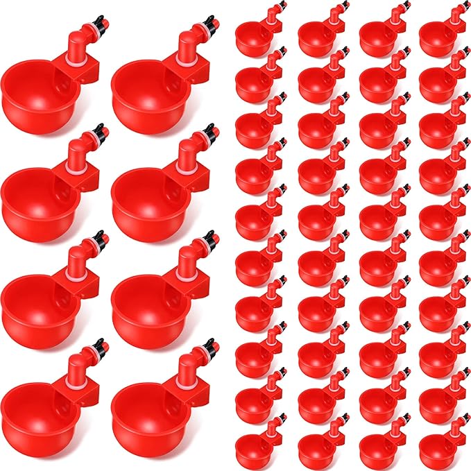 Patelai Chicken Water Cups, Chicken Waterer Cups Summer Water Feeder Cup 3/8 Inch Thread Automatic Filling Waterer Poultry Drinking Bowl for Duck Turkey Bunny(Red,48 Pieces)