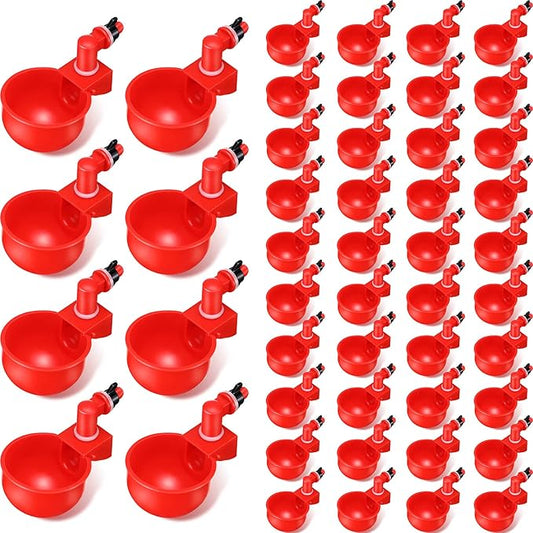 Patelai Chicken Water Cups, Chicken Waterer Cups Summer Water Feeder Cup 3/8 Inch Thread Automatic Filling Waterer Poultry Drinking Bowl for Duck Turkey Bunny(Red,48 Pieces)