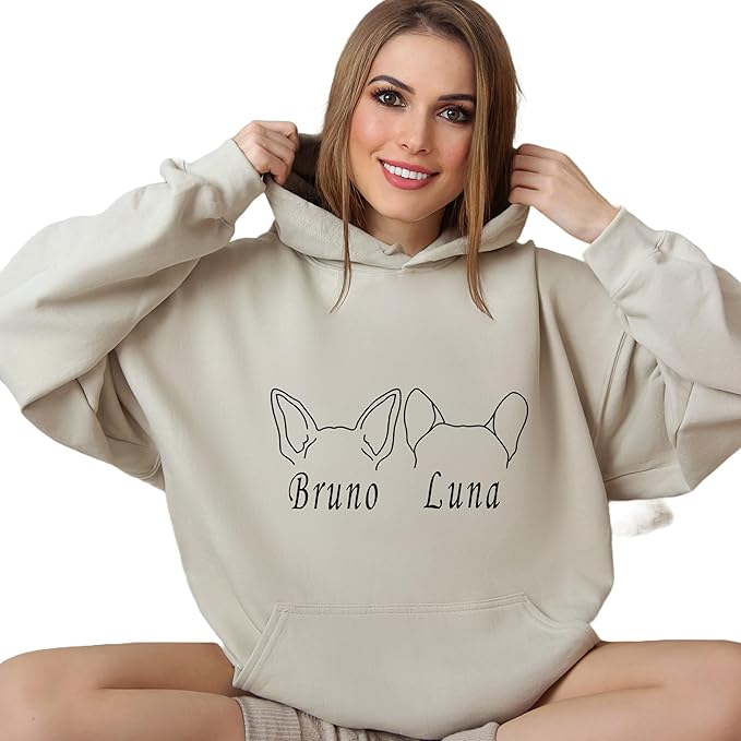 Custom Dog Mom Shirt for Women Pet Ears Sweatshirt with Name Unique Puppy Line Art Cute Dad Hoodie for DogDad Owner Lover