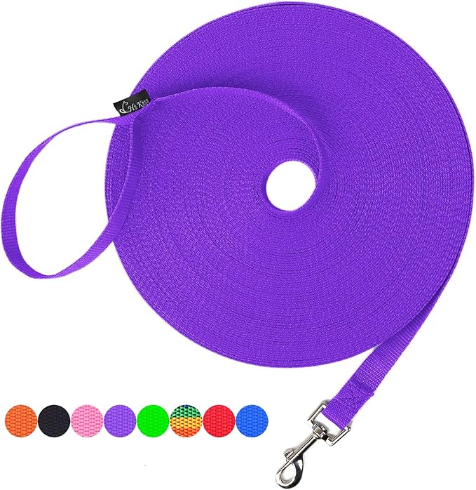 Hi Kiss Dog/Puppy Obedience Recall Training Agility Lead - 15ft 20ft 30ft 50ft 100ft Training Leash - Great for Training, Play, Camping, or Backyard Purple 15 Feet