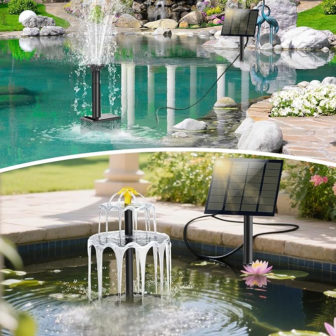 Solar Water Fountain for Bird Bath Upgrade Solar Panel Adjustable Flow Water Fountain 2W 7V Solar Powered Water Pump for Water Feature Small Pond