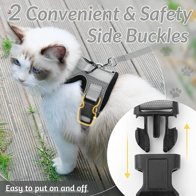rabbitgoo Cat Harness and Leash for Walking, Escape Proof Soft Adjustable Vest Harnesses for Cats, Easy Control Breathable Reflective Strips Jacket, Grey, XXS