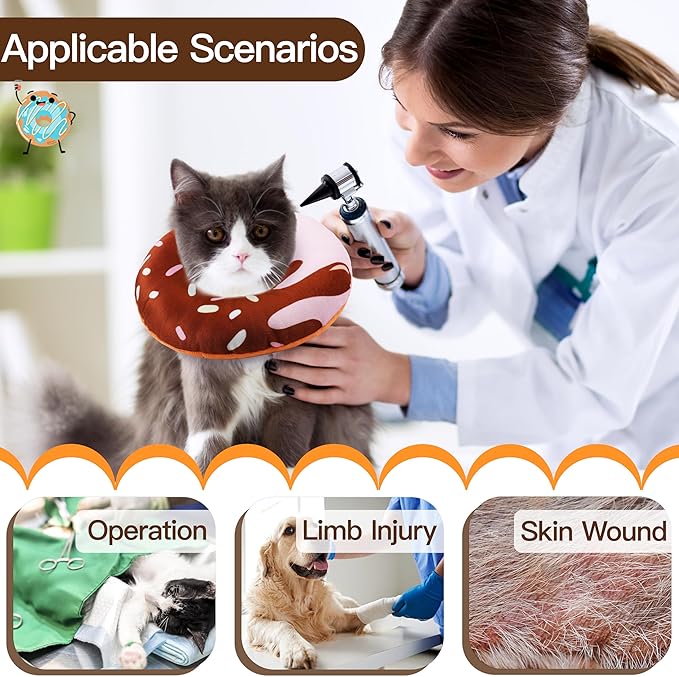 Cat Cone Collar Soft, Cute Cat Donut Collar After Surgery, Adjustable Kitten Recovery Cones to Stop Licking, Lightweight Neck Elizabethan Collars for Cats Kittens (Chocolate, Small)