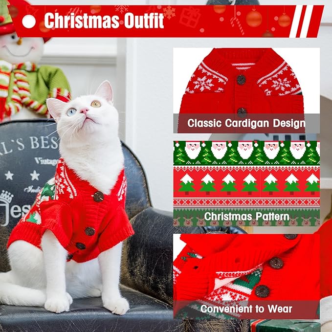 EXPAWLORER Cat Christmas Sweater - Stylish Knitted Christmas Pet Outfit, Soft Clothes for Cats Only, Knitwear Xmas Sweater with Sleeve Warm Apparel, Kitten Clothes for All Cats, Medium