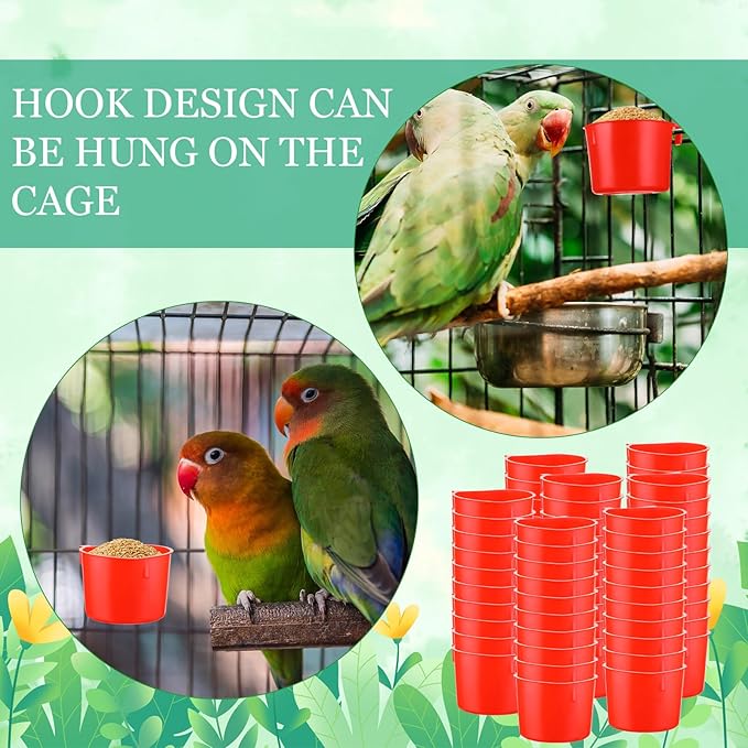 120 Pcs Cage Cups Chicken Birds Feeder Cups Plastic Hanging Chicken Feeders and Waterers 8 oz Feeding Bowl for Gamefowl Supplies Pet Pigeon Poultry Parrot Parakeet Rooster Rabbit(Red)
