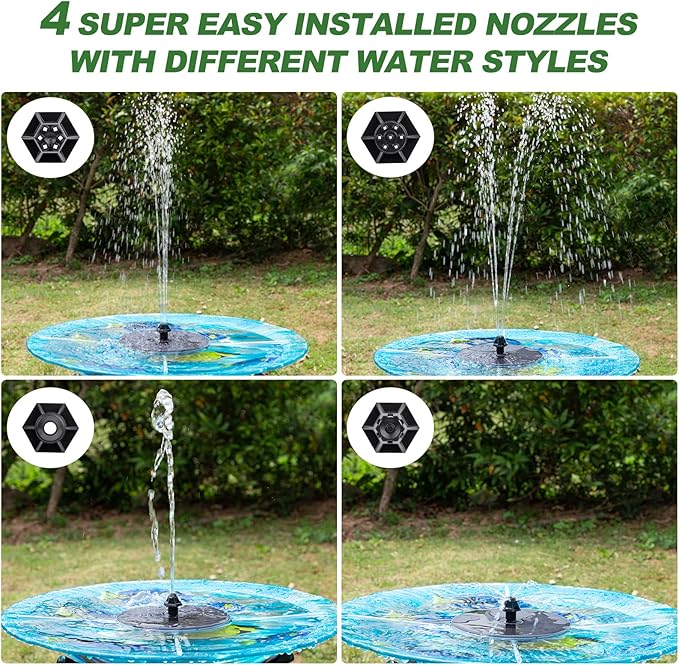 Mademax Upgraded Solar Fountain with 4 Easy Install Nozzle and Fixer, Solar Powered Fountain Pump for Bird Bath, Garden, Pond, Pool, Fish Tank, Outdoor