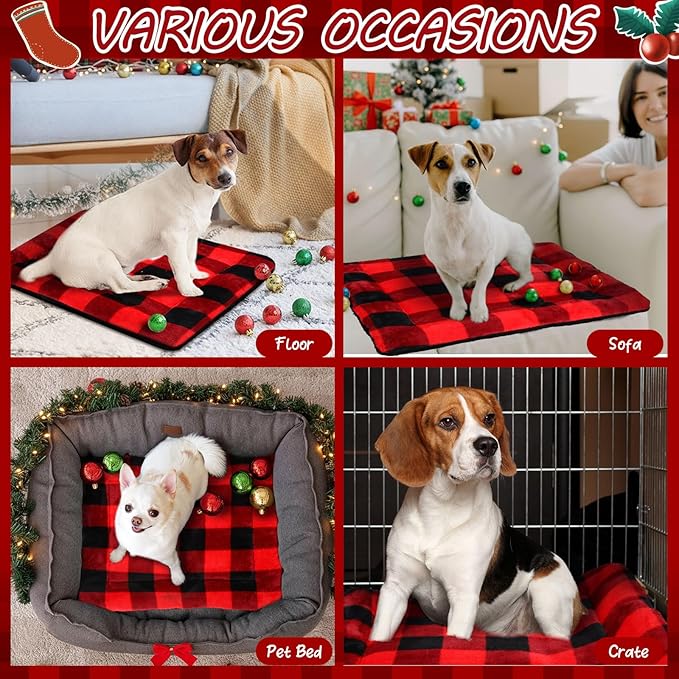 VitalCozy 2 Pack Self Warming Cat Mat Self Heating Pad Bed Reversible Machine Washable Reflects Body Heat Warm Thermal Pet Pad Crate Blanket for Feral and Indoor Cat (Black, Red,22'' X 18'',Plaid)