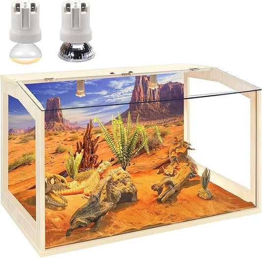 PROLEE Bearded Dragon Tank,Lizard Tank with Clear Acrylic Roof,Anti-Scratch Reptile Enclosure, Snake Tank and Reptile Tank,Built-in Light Fixtures with Switc (25 Gallon, 24" Long, Clear Acrylic Roof)